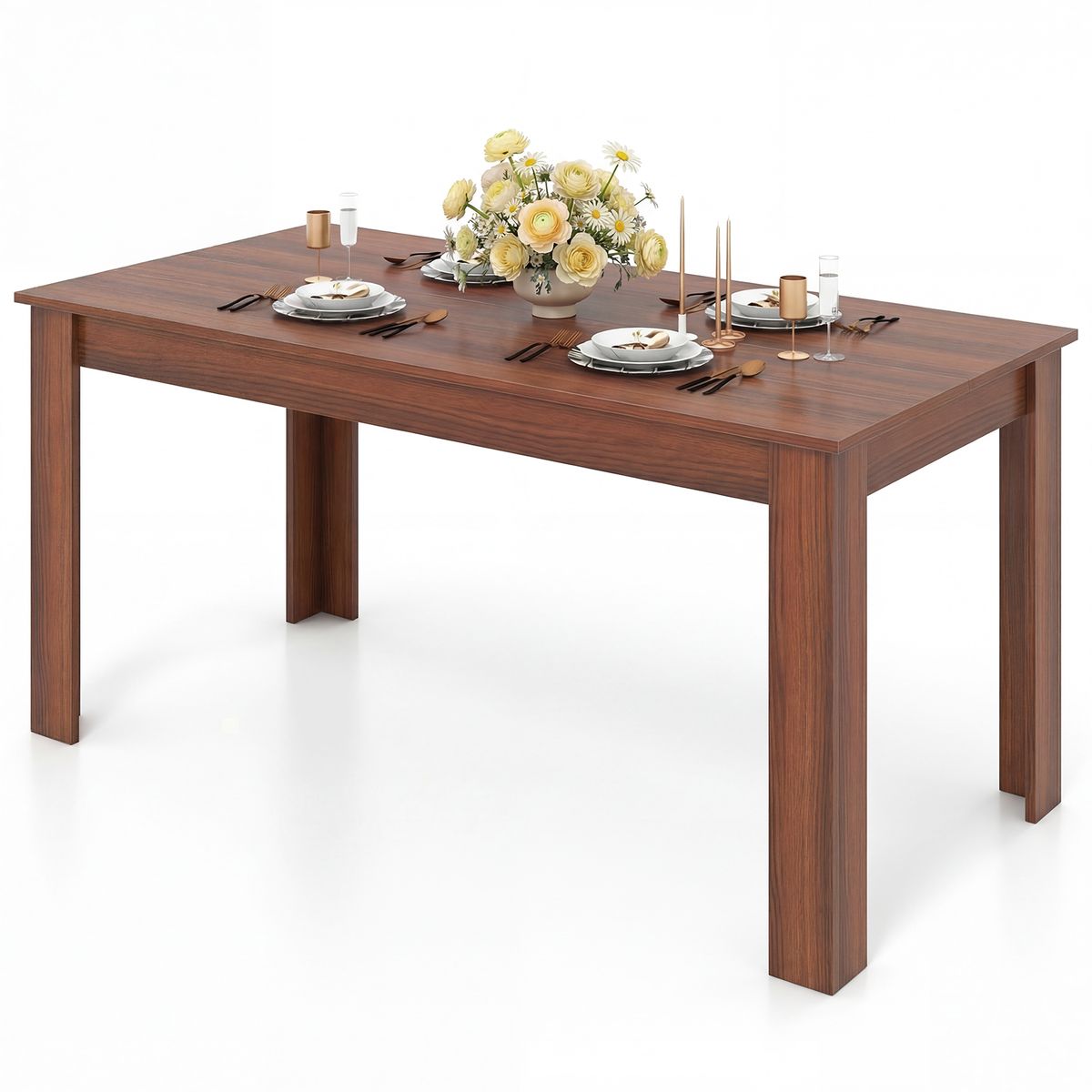 63" Rectangular Dining Table for 6 People - Dining Table-Walnut