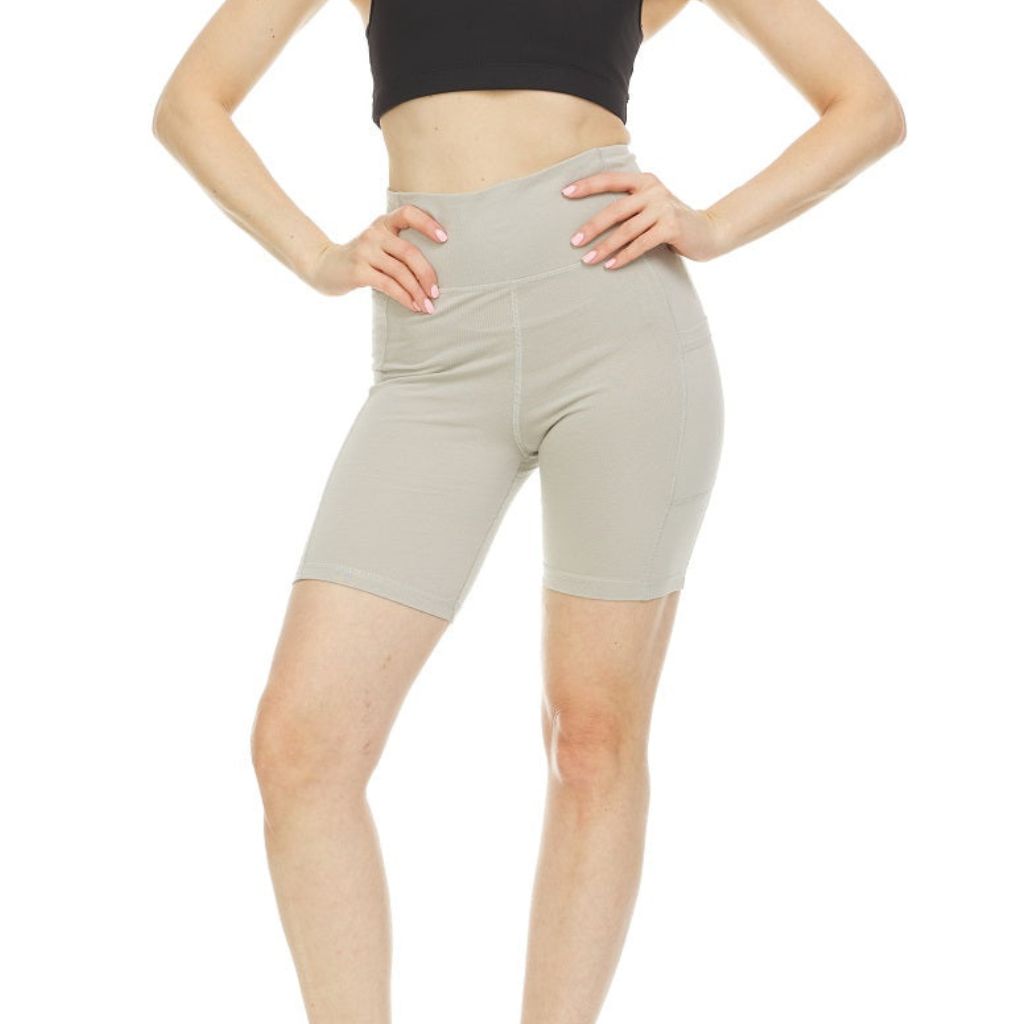 Women's High Waist Tummy Control Yoga Bike Shorts - Small - Heather Grey