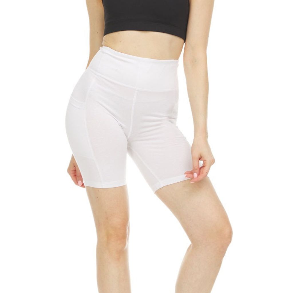 Women's High Waist Tummy Control Yoga Bike Shorts - Large - White