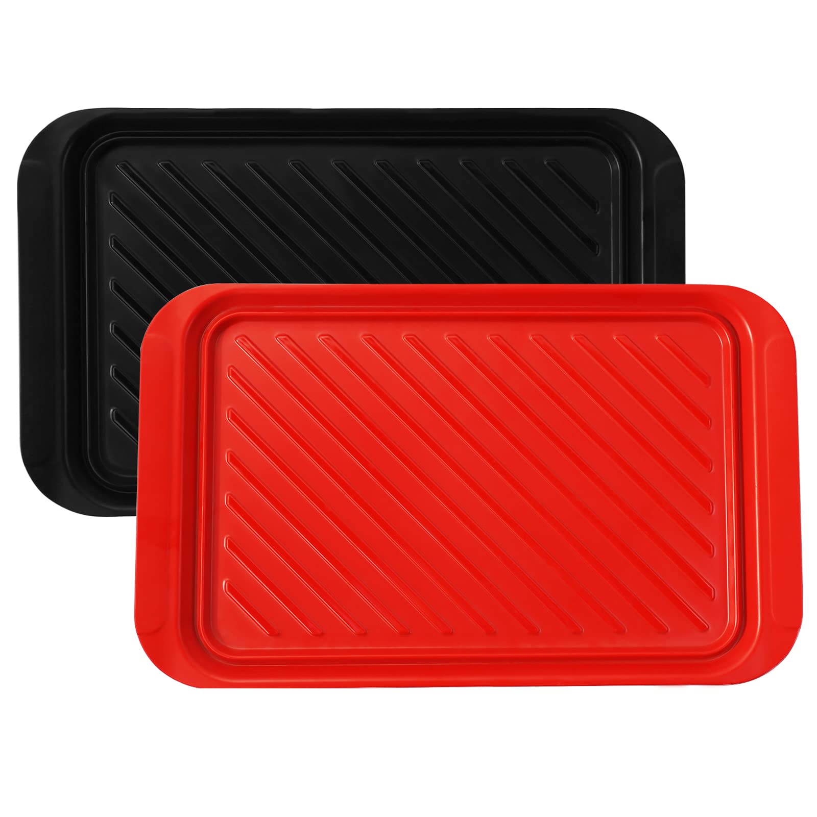 Non-Slip Ribbed Plastic Tray - Red and Black-2 Pack