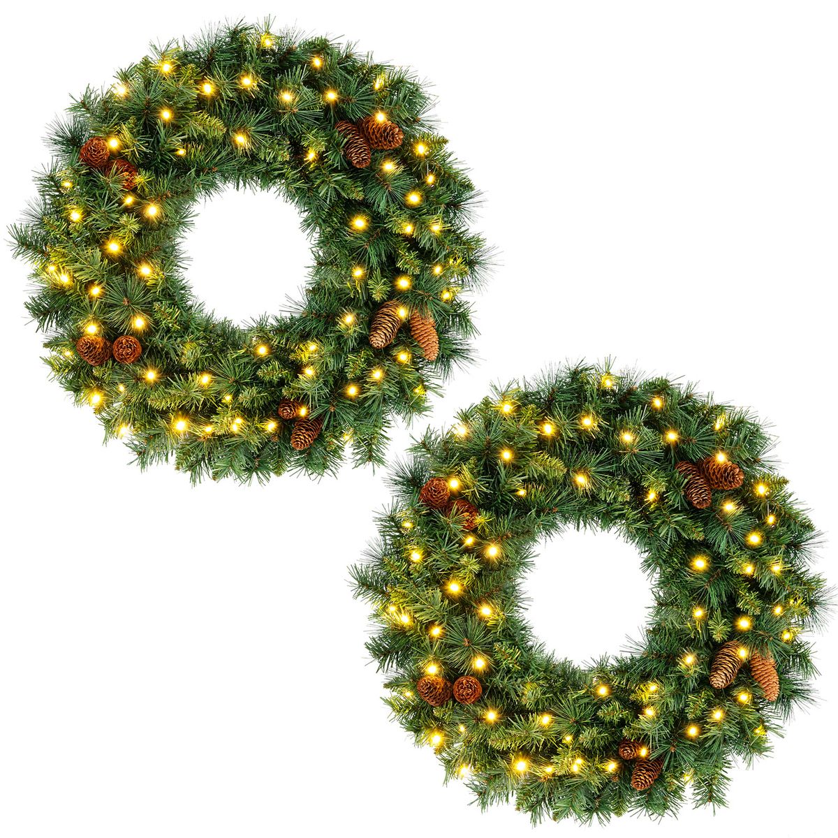 Pre-Lit Christmas Wreath (1- or 2-Pack) - 2 PCS