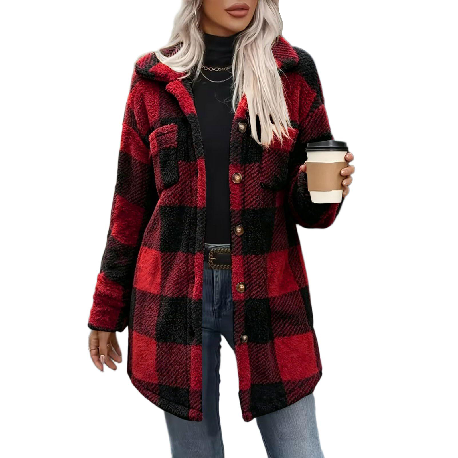 Women's Buffalo Plaid Shacket - Red-S