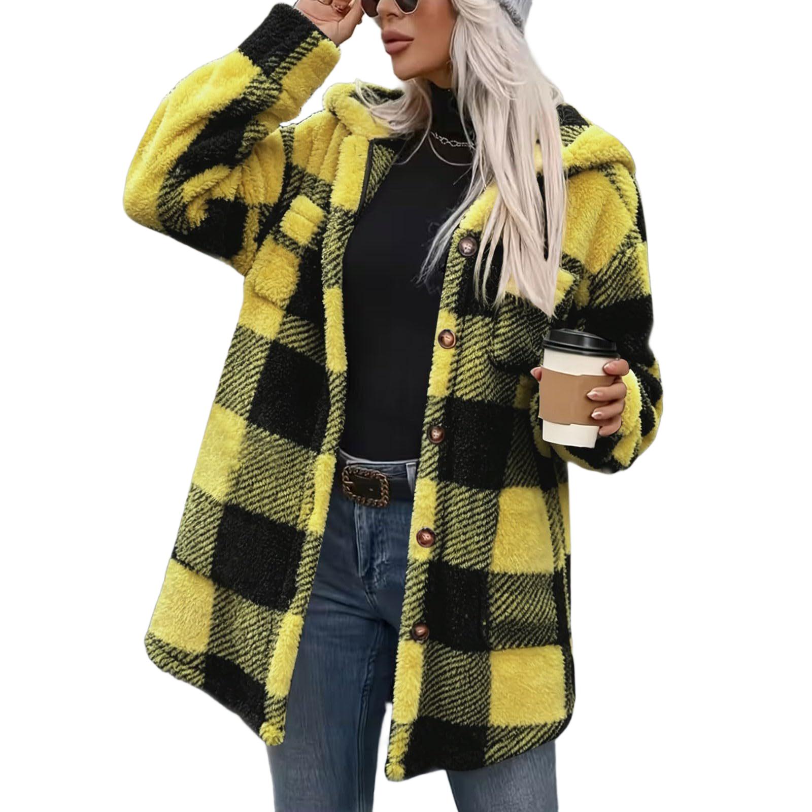 Women's Buffalo Plaid Shacket - Yellow-XL
