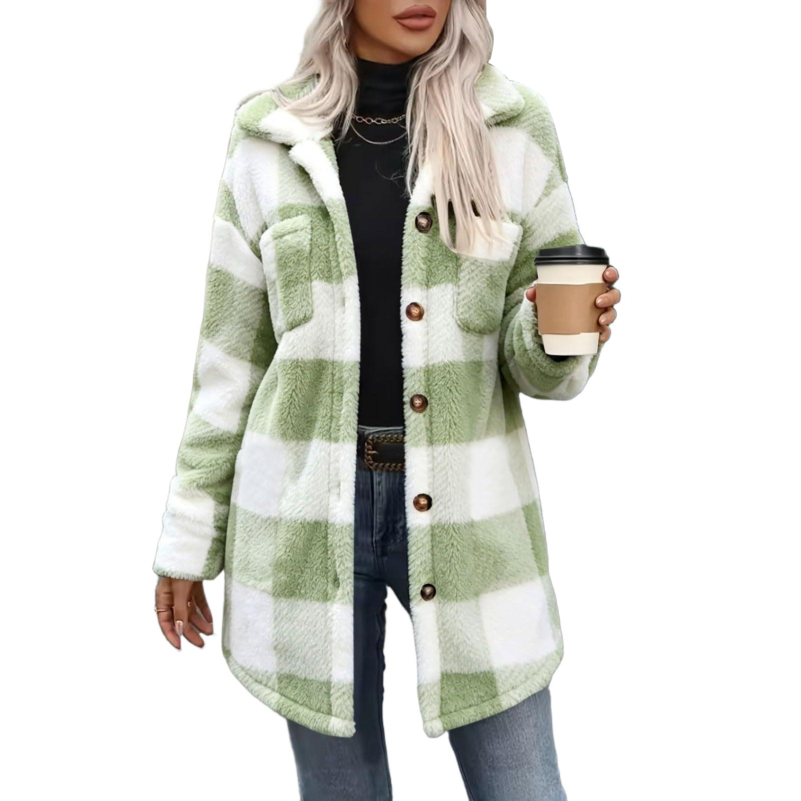 Women's Buffalo Plaid Shacket - Light Green-M