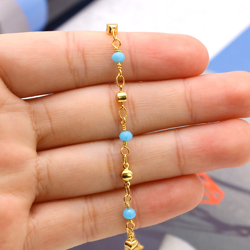 18K Gold-Plated Faux Jewel Ankle Bracelet - Turquoise Ball