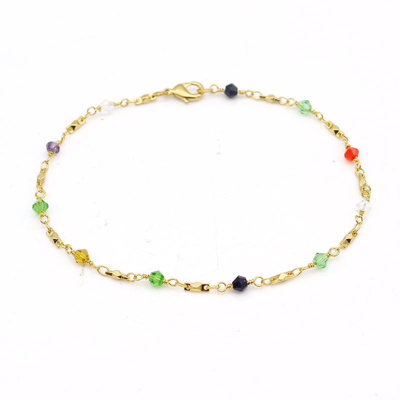18K Gold-Plated Faux Jewel Ankle Bracelet - Multicolor Ball