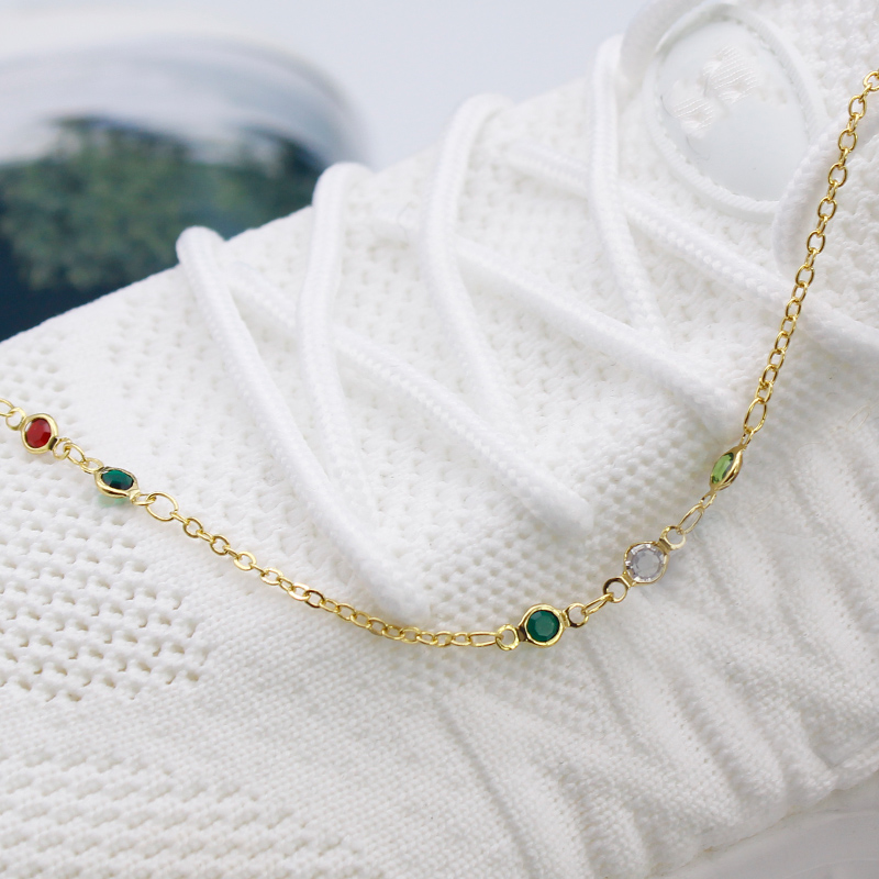 18K Gold-Plated Faux Jewel Ankle Bracelet - Thin Multi Color