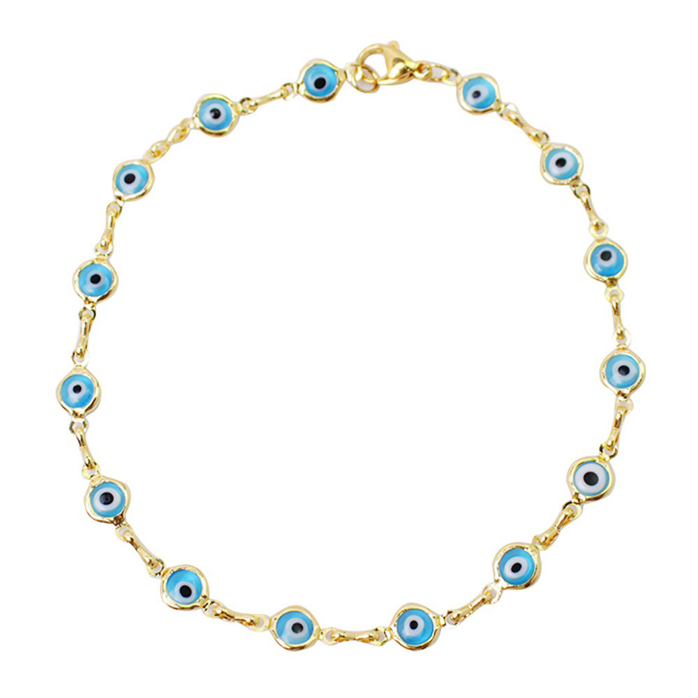 18K Yellow Gold Evil Eye Crystal Ankle Bracelet - Light Blue