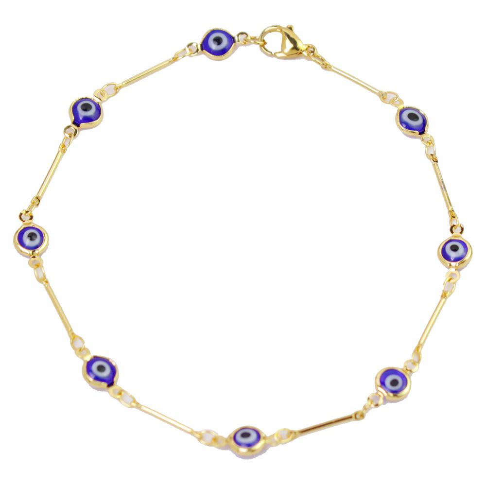 18K Yellow Gold Evil Eye Crystal Ankle Bracelet - Blue Bar