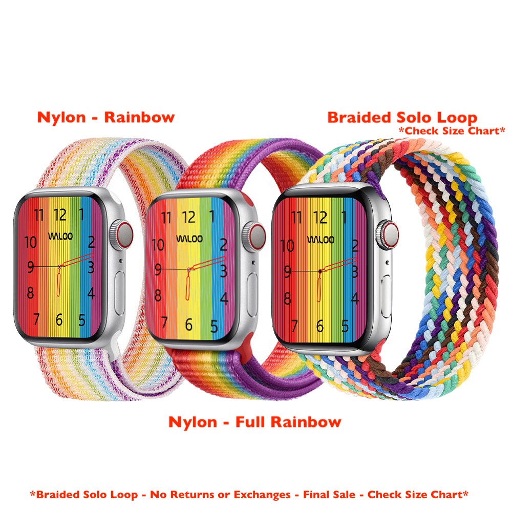 Waloo&reg; Pride Apple Watch Band or Storage Bag - 42/44/45 MM-Nylon Full Rainbow