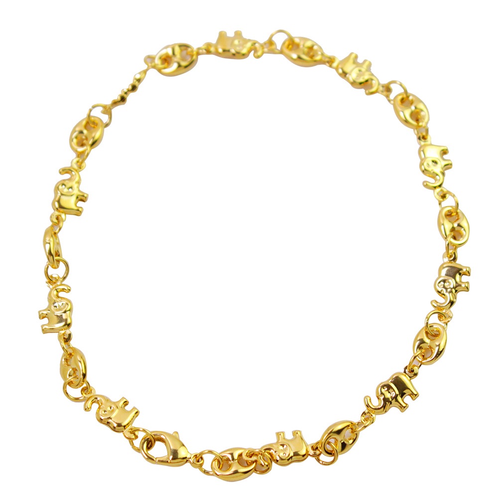 18K Yellow Gold High-Polish Ankle Bracelet - Puffy Mariner/Elephant