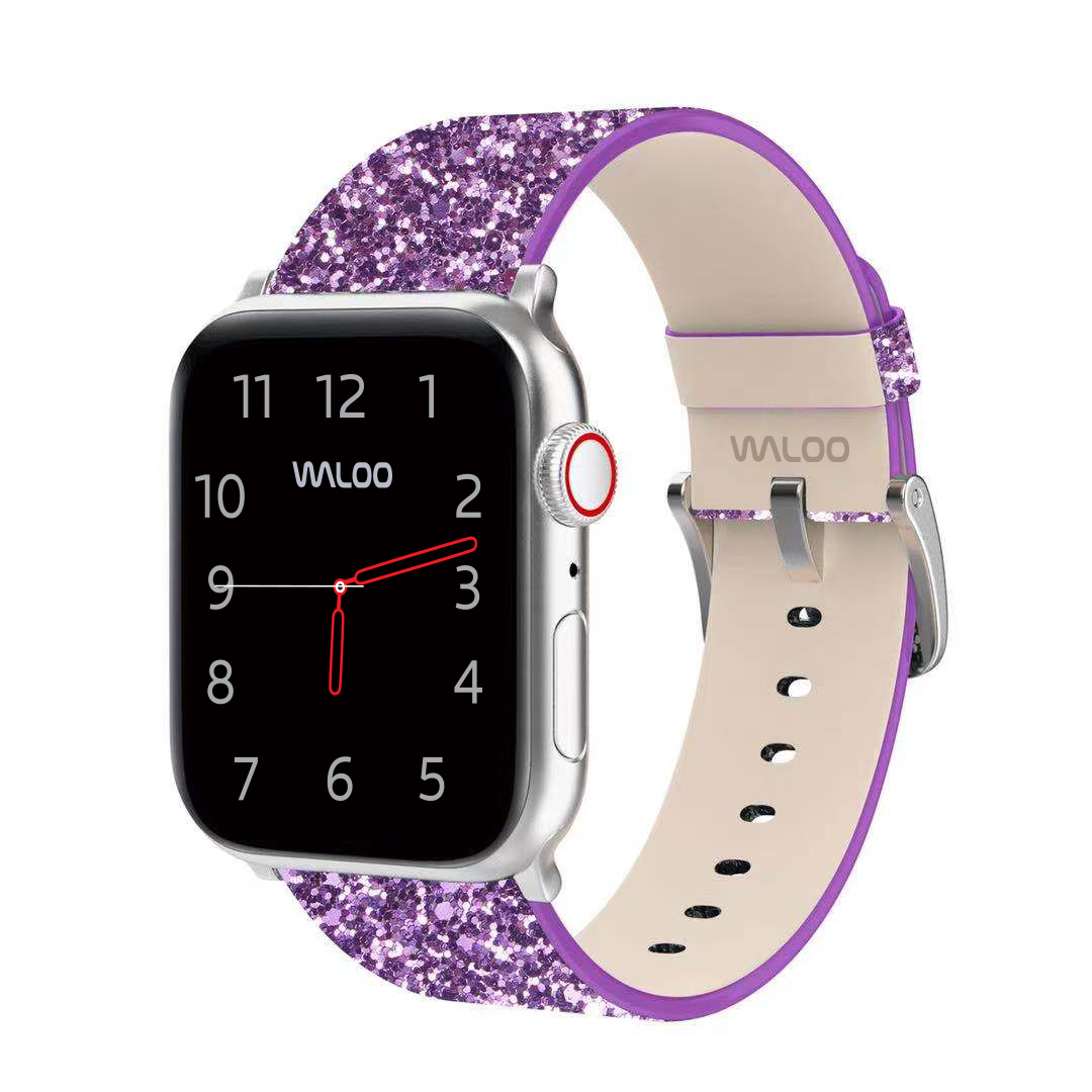 Sparkly Leather Apple Watch Band - 42/44/45mm - Purple