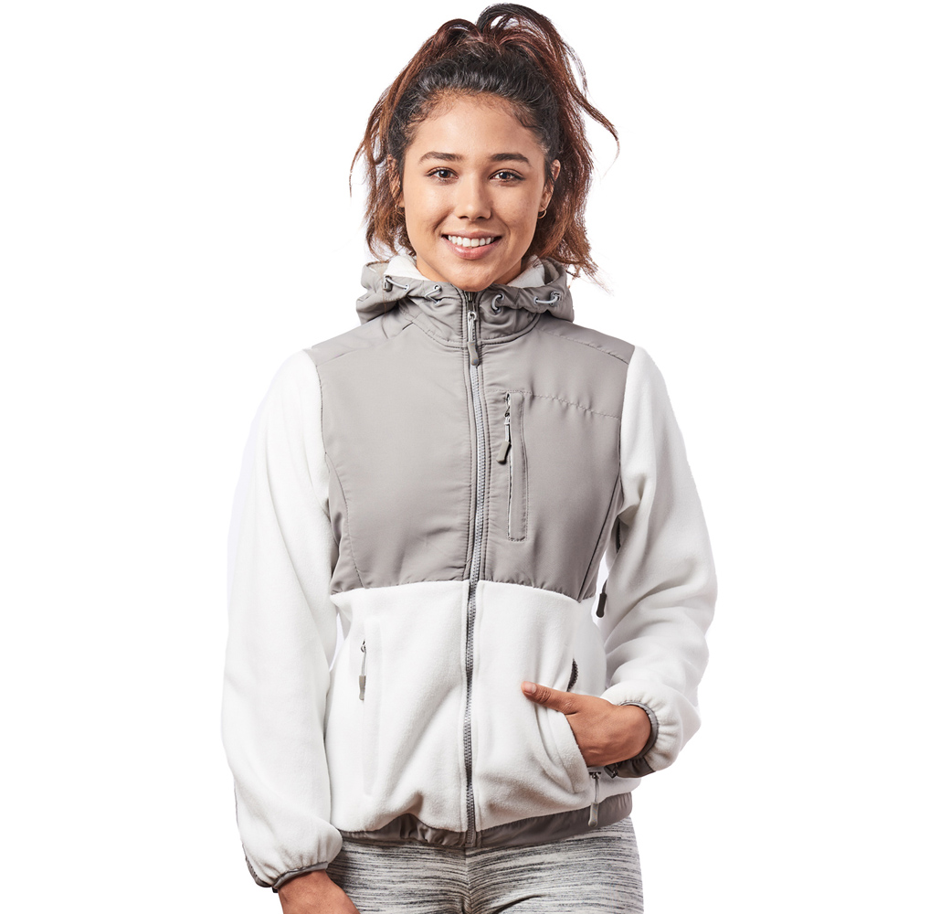 Women’s Two-Tone Full-Zip Fleece Jacket - White/Light Grey - Small