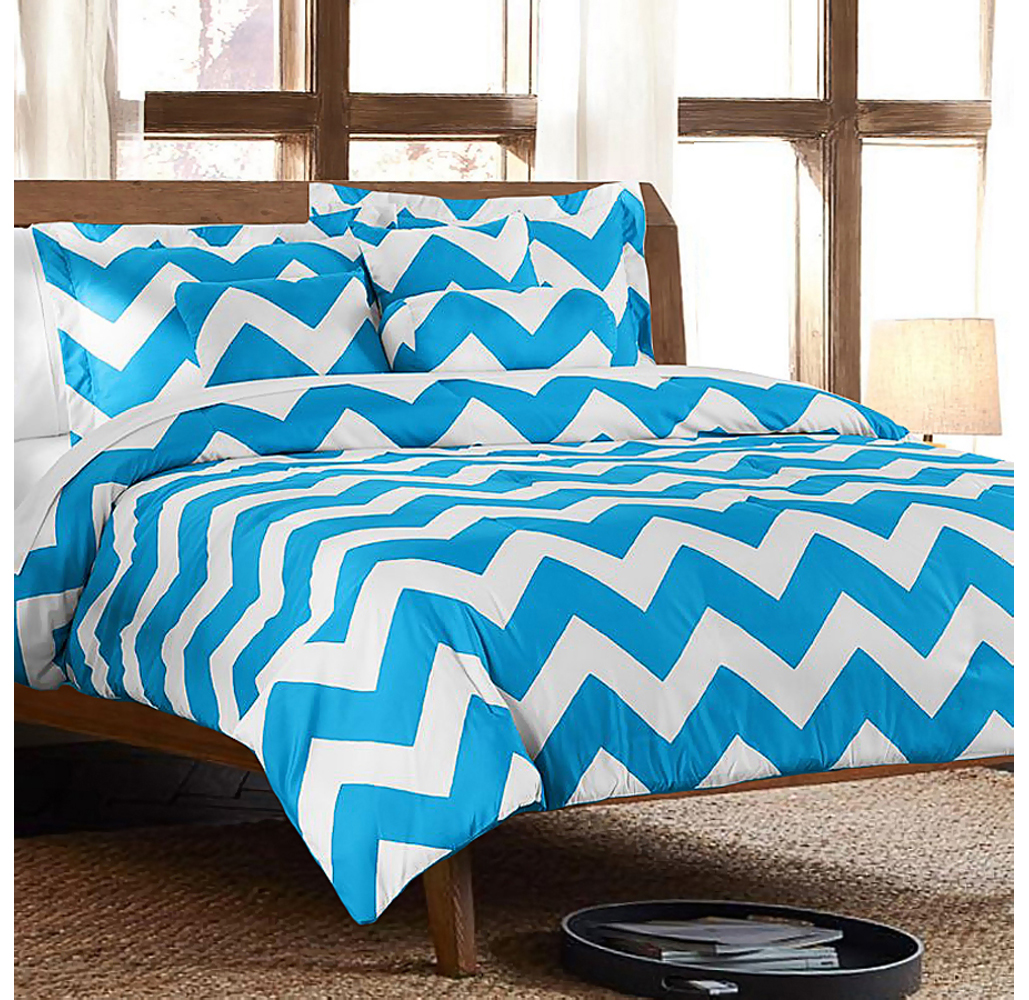 Chevron 7-Piece Comforter Set - Twin - White/Blue
