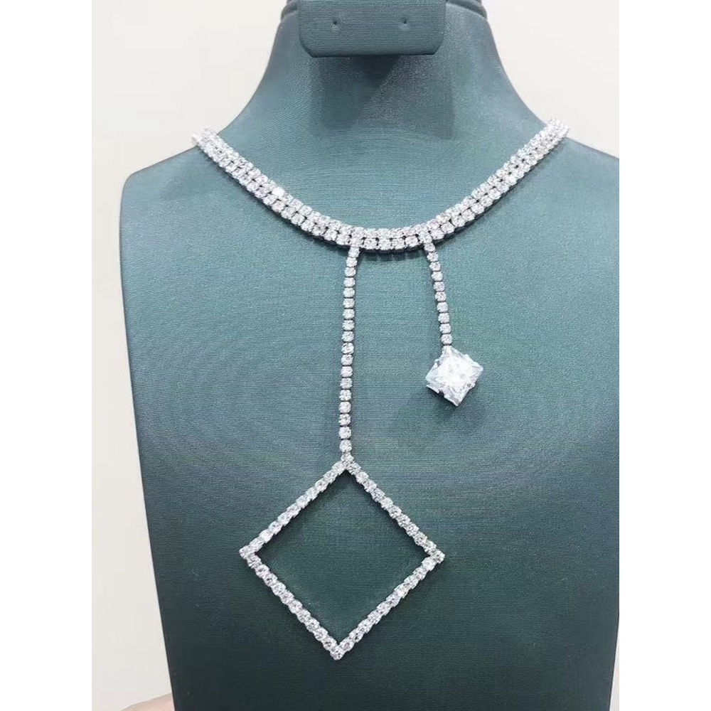 Chic Cubic Zirconia Necklace - Square & Cubic Stone Dangler
