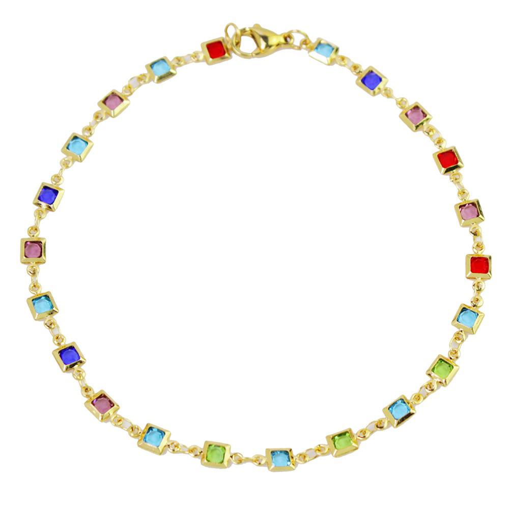 Light Multi-Color Square Crystal Ankle Bracelet - Multi-Color Square