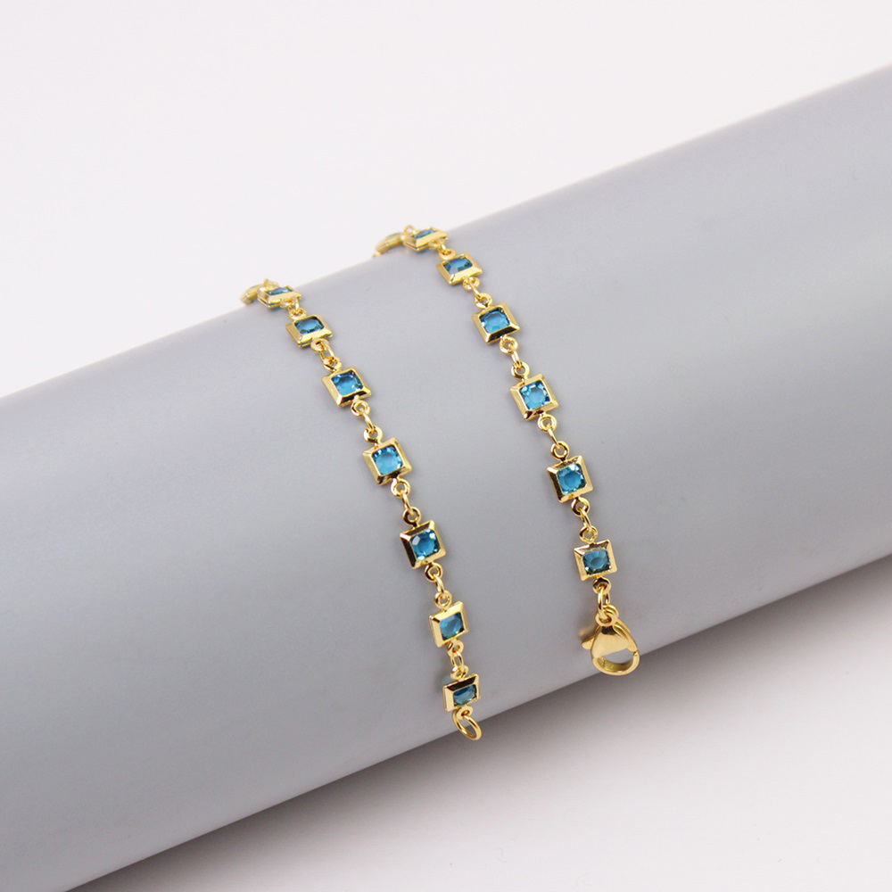 Light Multi-Color Square Crystal Ankle Bracelet - Aquamarine Square