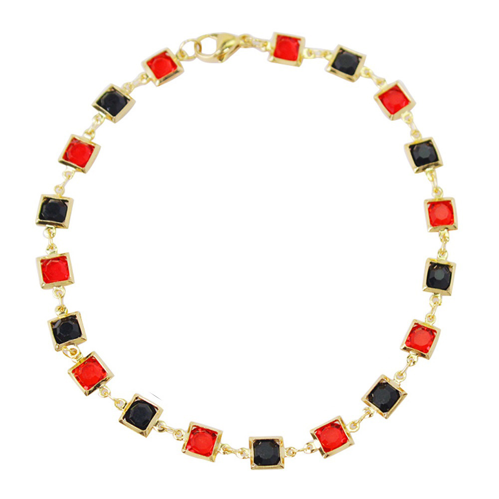 Light Multi-Color Square Crystal Ankle Bracelet - Red - Black