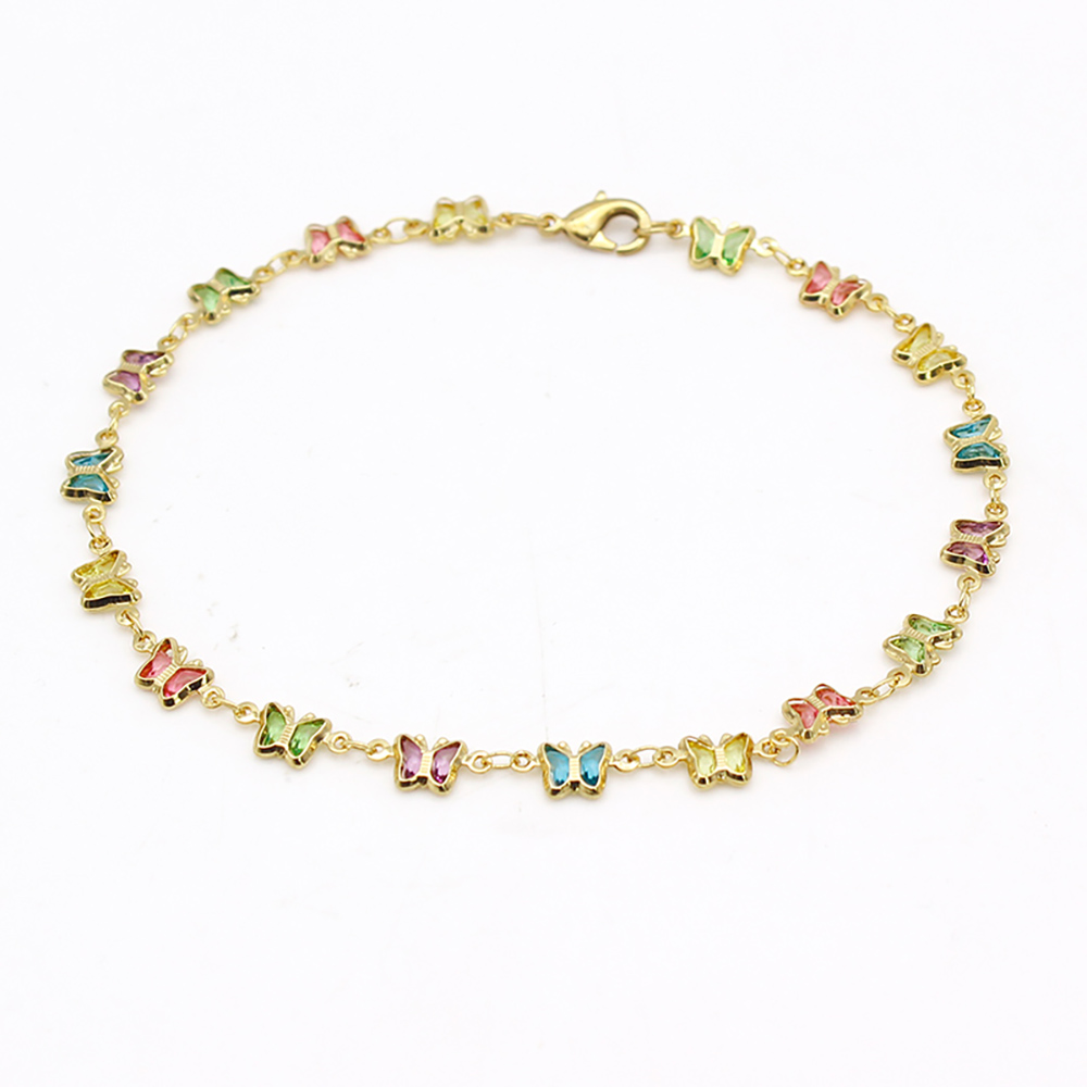 Light Multi-Color Square Crystal Ankle Bracelet - Multi Color Butterfly