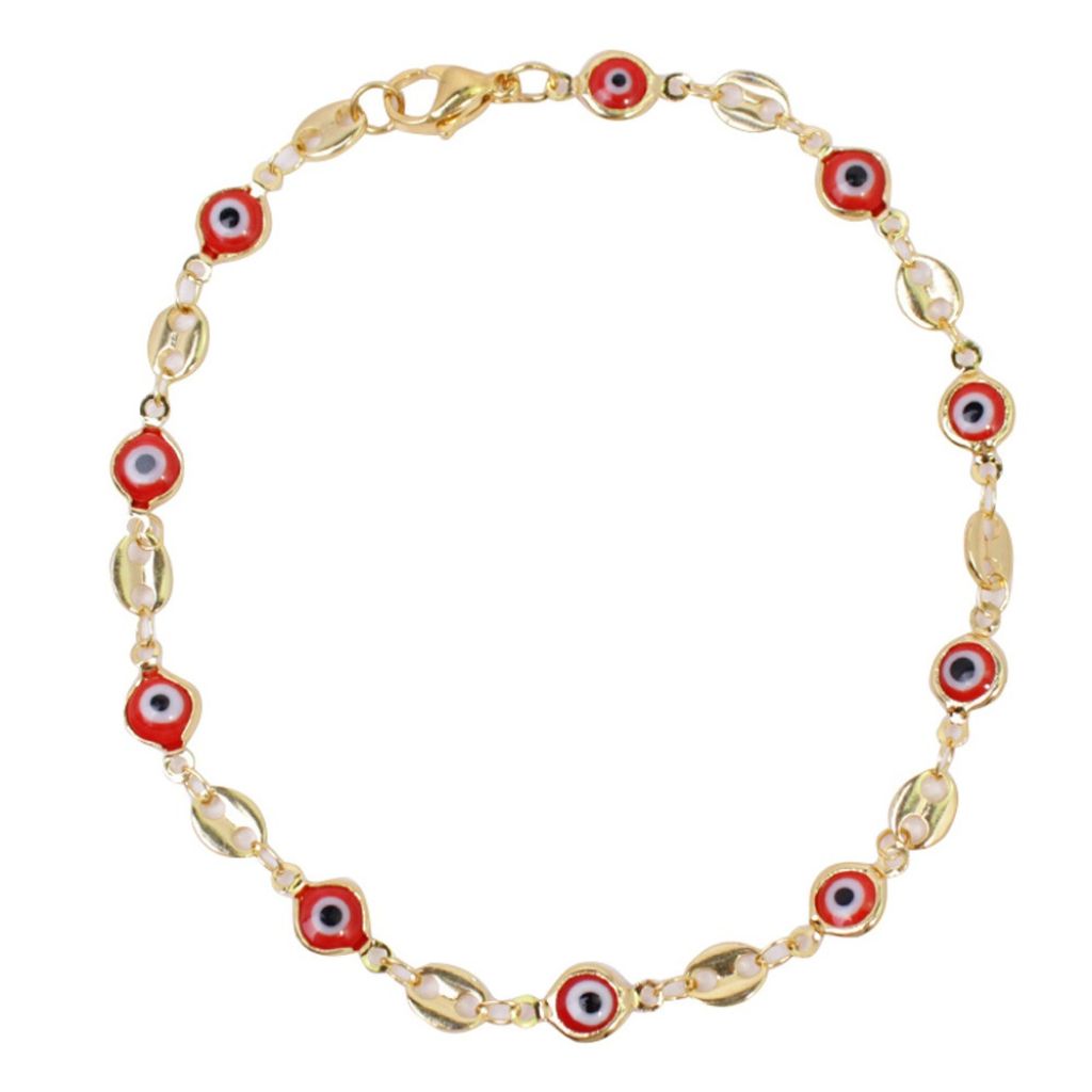 Gold Mariner Evil Eye Crystal Ankle Bracelet - Red Mariner