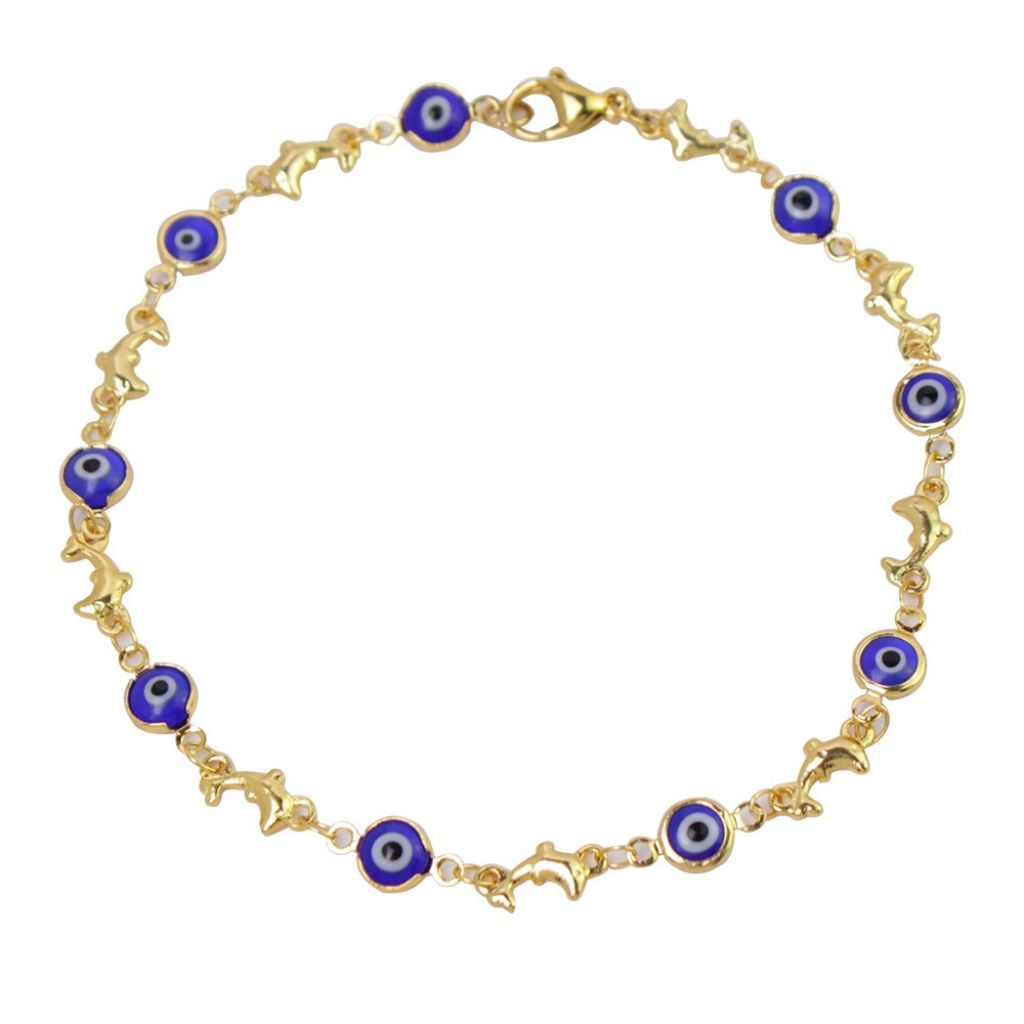 Gold Mariner Evil Eye Crystal Ankle Bracelet - Blue Dolphin