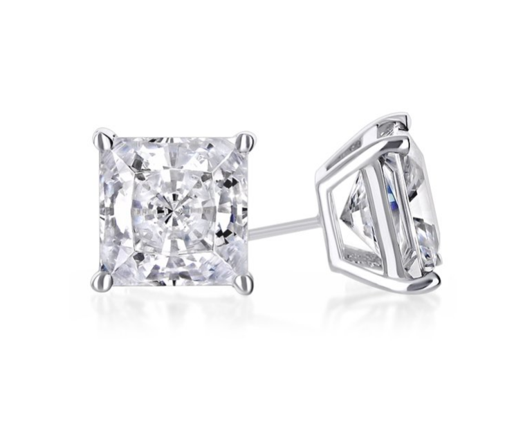 10K White Gold-Plated Sapphire Stud Earrings (Square- or Round-Cut) - Square Cut Earrings