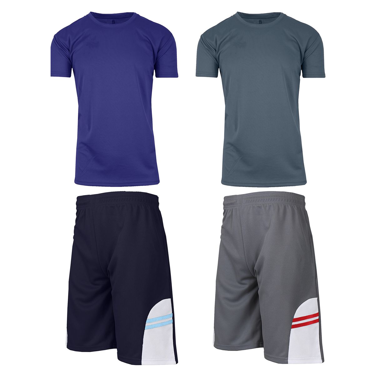 Men's 4-Piece Moisture-Wicking Performance Short Sleeve & Mesh Shorts - (4Piece) - MPT-100-NV-CH -- MMS-2202-NV-CH -- 2XL