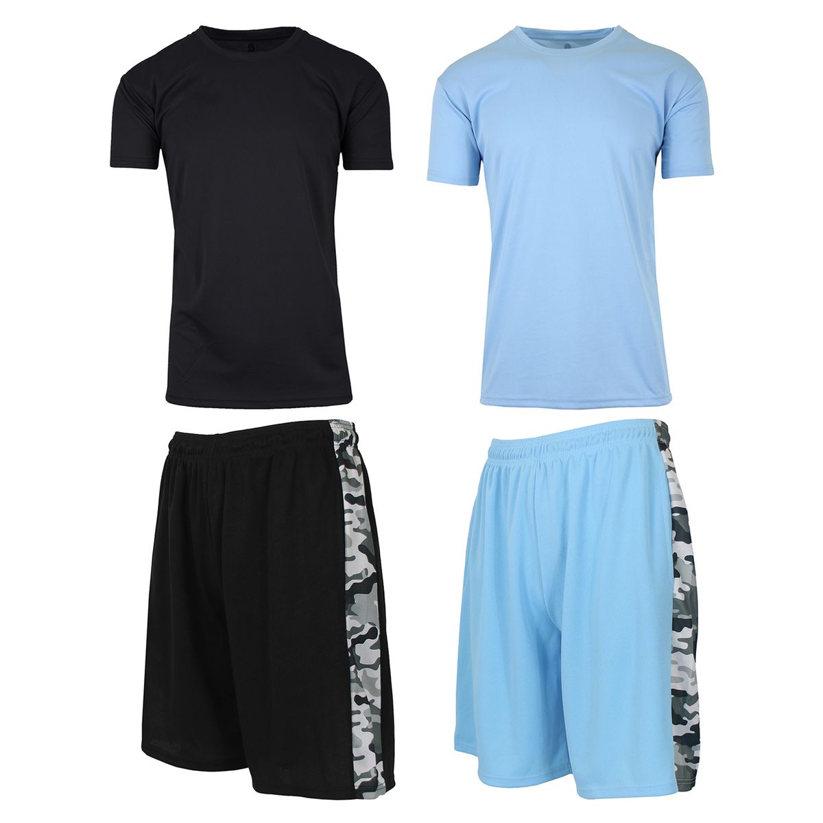 Men's 4-Piece Moisture-Wicking Performance Short Sleeve & Mesh Shorts - (4Piece) - MPT-100-BK-LB -- MMS-2204-BK-LB -- XL