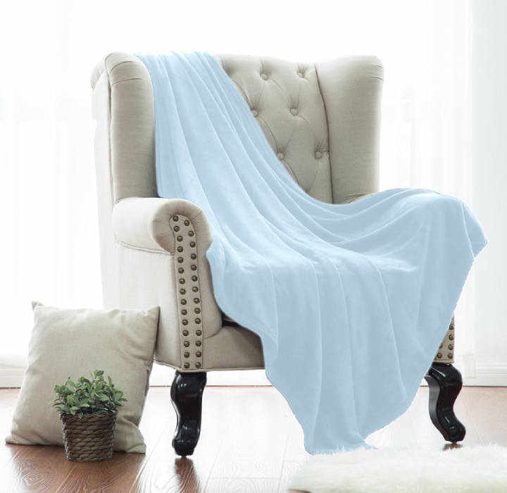 Kathy Ireland® Solid Plush Flannel Blanket - Throw - Light Blue