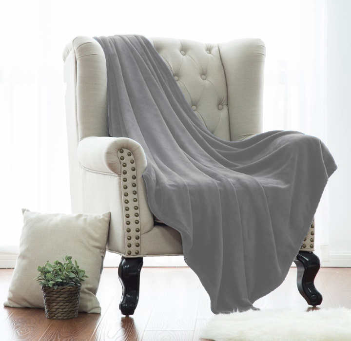 Kathy Ireland® Solid Plush Flannel Blanket - Throw - Silver