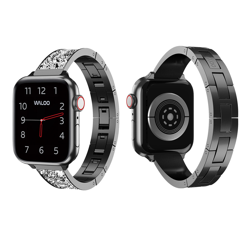 Diamond-Studded Bracelet Bands for All Apple Watch Models - Black 42/44/45MM