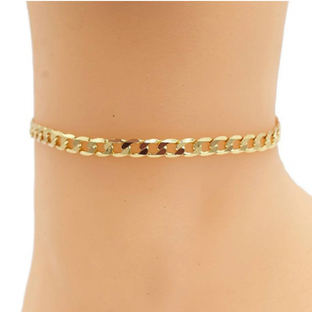 14K White or Yellow Gold-Plated Anklet - Gold Cuban