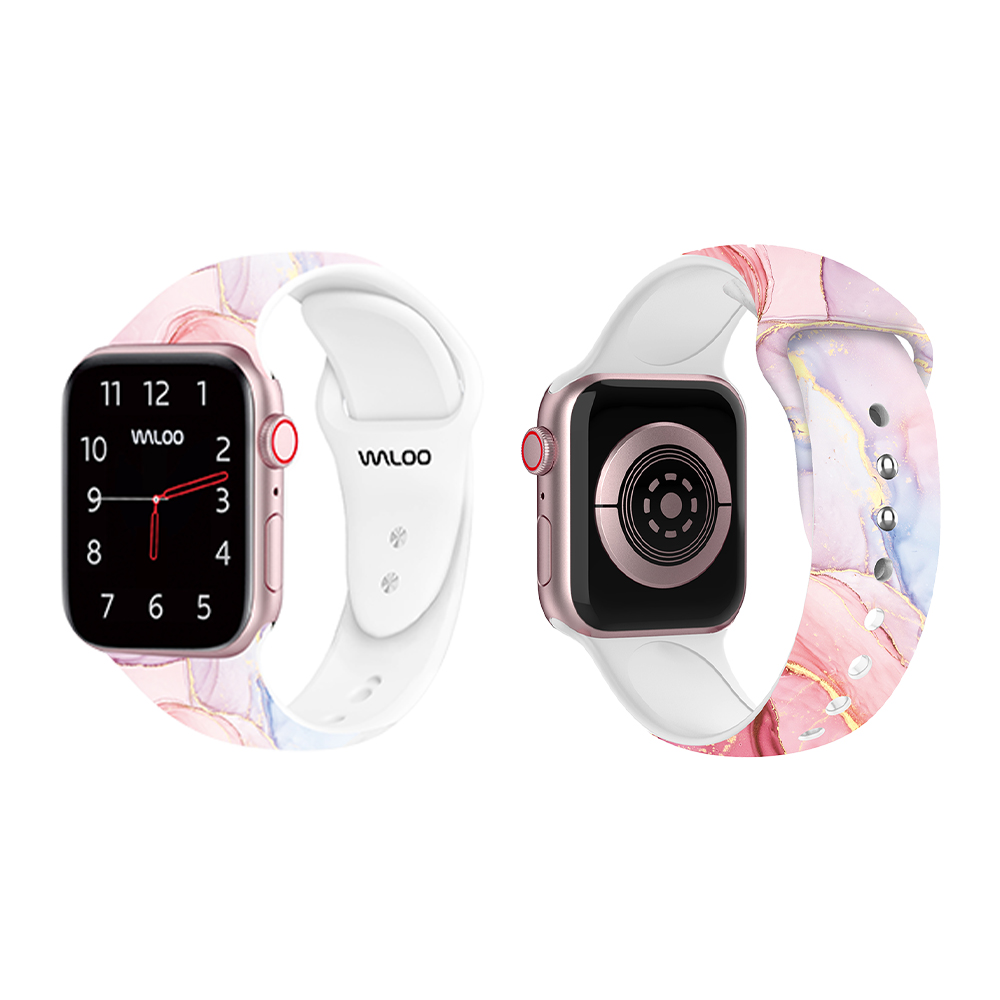 Waloo Soft Silicone Marble Pattern Replacement Band for Apple Watch - Pink 42/44/45mm
