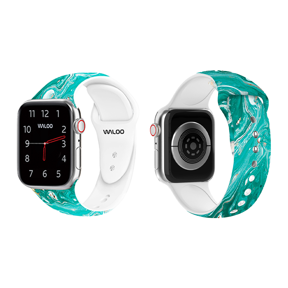 Waloo Soft Silicone Marble Pattern Replacement Band for Apple Watch - Teal 42/44/45mm