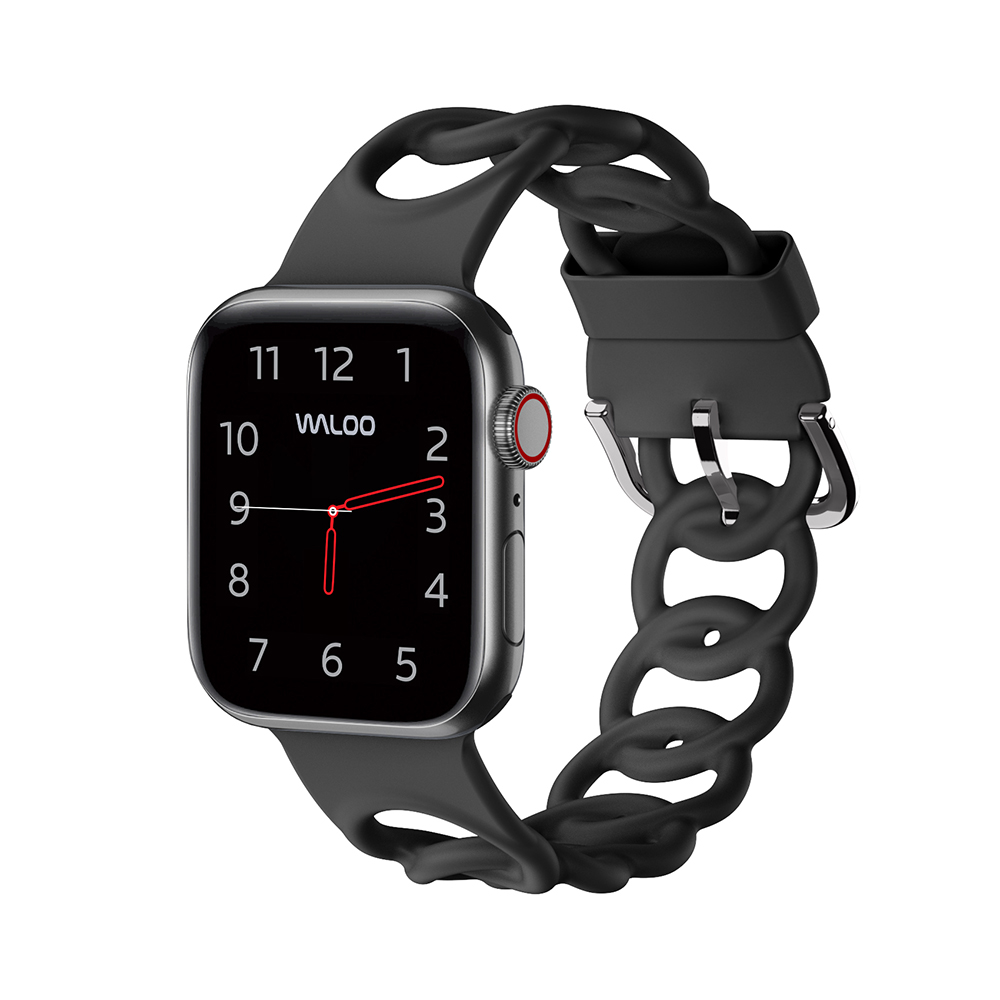 Waloo Silicone Link Looped Band for Apple Watch - 42/44/45MM - Black