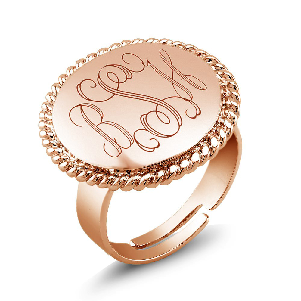 Monogrammed Adjustable Ring - Rose