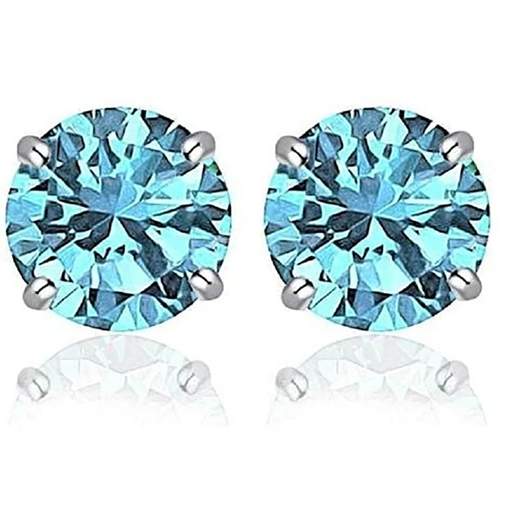 2.00 CTTW Round Crystal Stud Earrings - White- Light Blue