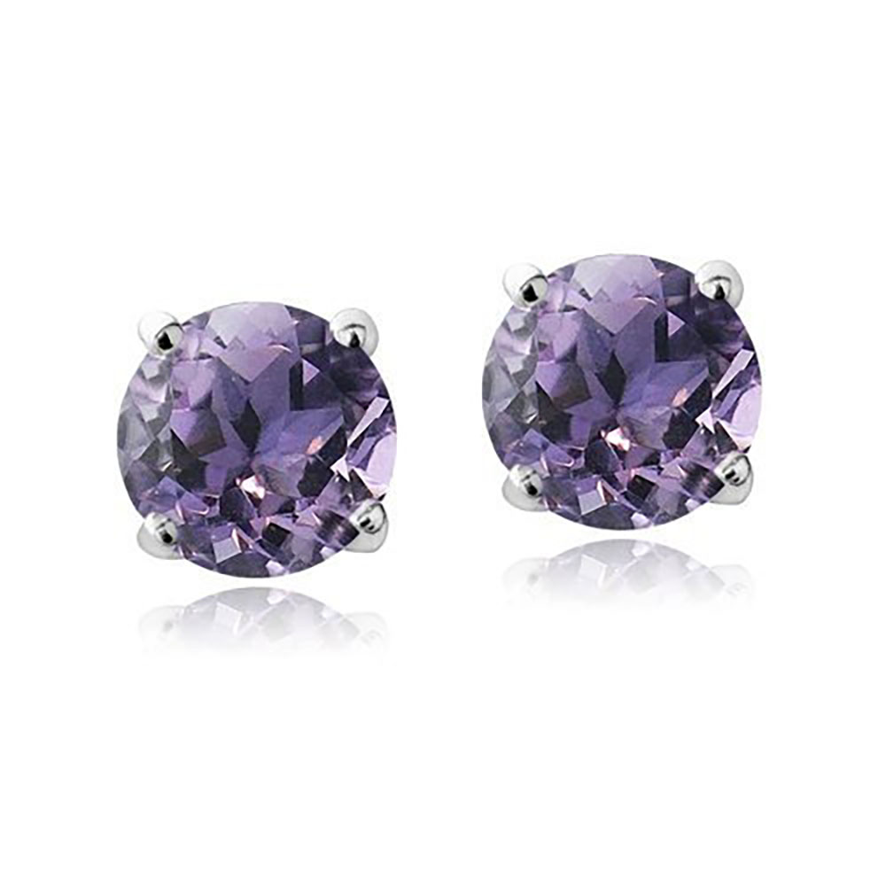 2.00 CTTW Round Crystal Stud Earrings - White Purple