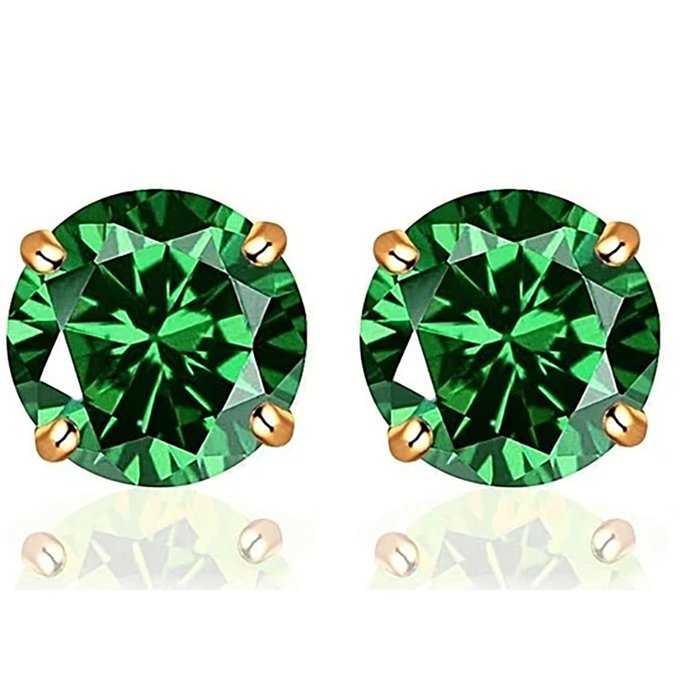 2.00 CTTW Round Crystal Stud Earrings - Yellow-Green