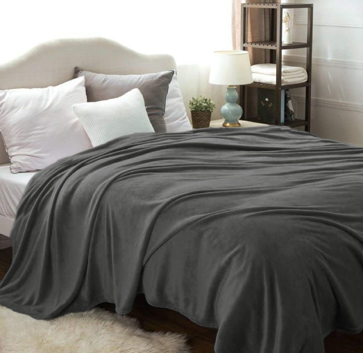 Kathy Ireland® Solid Plush Flannel Blanket - Full/Queen - Charcoal
