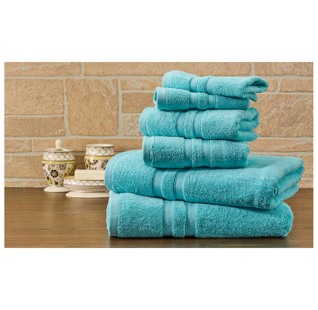 Bibb Home 100% Egyptian Cotton 6-Piece Towel Set - Solid - Aqua