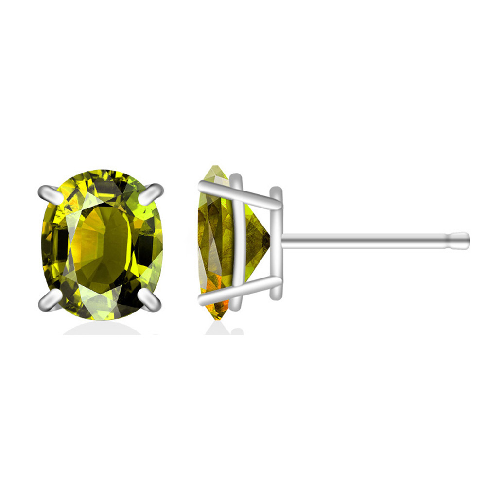 925 Sterling Silver Genuine Peridot Stud Earrings - .925 Sterling Silver Genuine Peridot