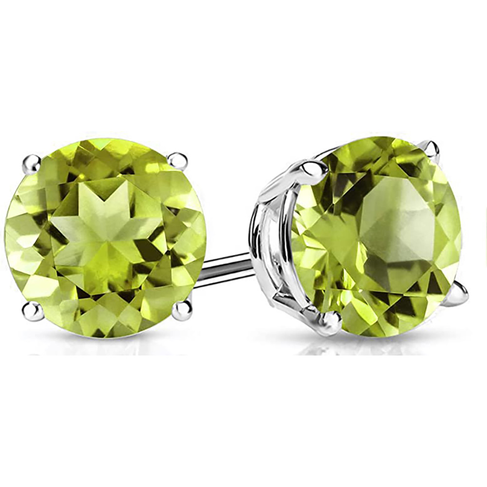 925 Sterling Silver Genuine Peridot Stud Earrings - 925 Peridot Round