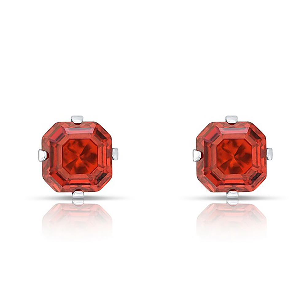 .925 Sterling Silver Ascher-Cut CZ Studs Earrings - Asscher-Cut Sterling Silver Stud Earring