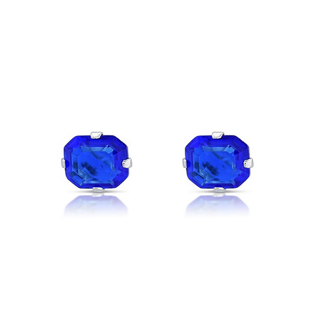 .925 Sterling Silver Ascher-Cut CZ Studs Earrings - BLUEASSCHER
