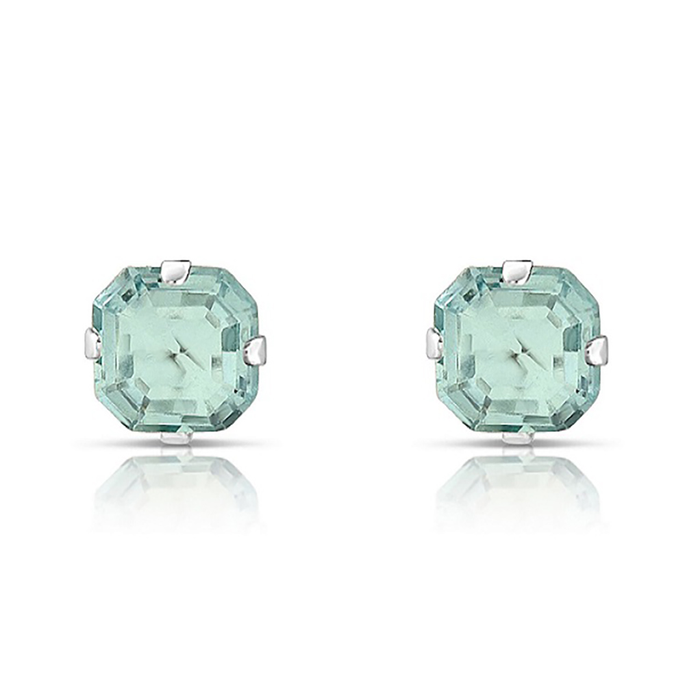 .925 Sterling Silver Ascher-Cut CZ Studs Earrings - LIGHT-GREEN-ASSCHER