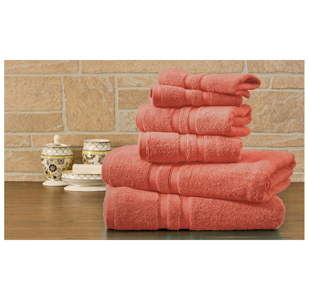 Bibb Home 100% Egyptian Cotton 6-Piece Towel Set - Solid - Coral