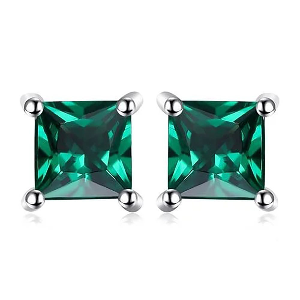 2.00CTTW Square Crystal Stud Earrings - White Green Square