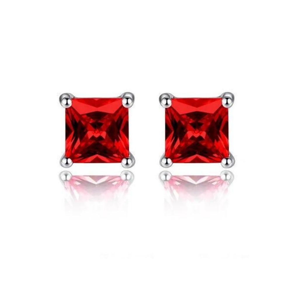 2.00CTTW Square Crystal Stud Earrings - White Red Square