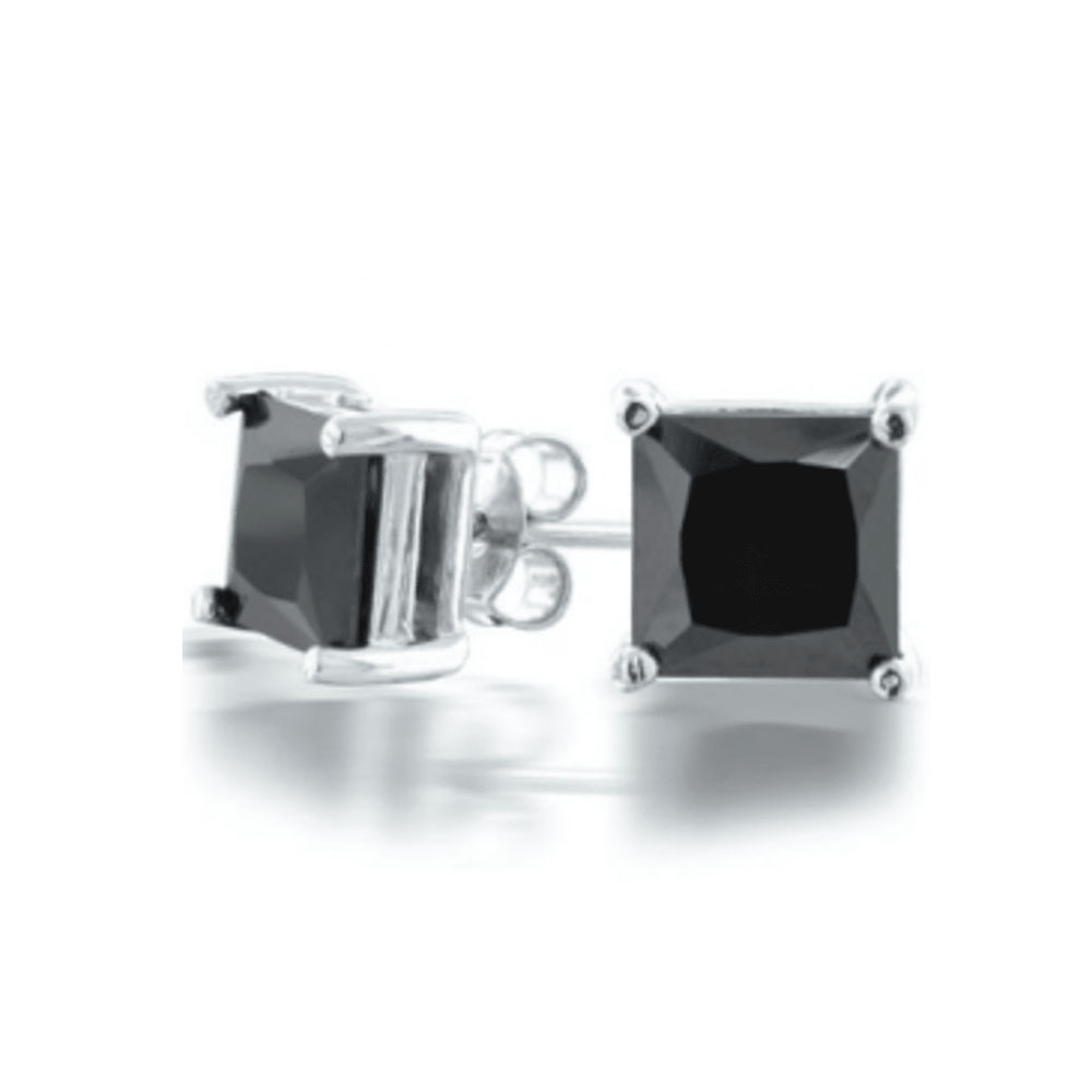 2.00CTTW Square Crystal Stud Earrings - White Black Square